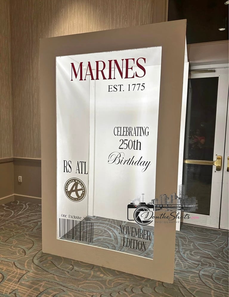 Large commemorative Marines poster celebrating 250th birthday, established 1775, displayed in indoor hallway